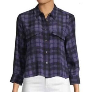 SOLD 🚫 Equipment Cropped Signature Silk Purple & Black Shirt